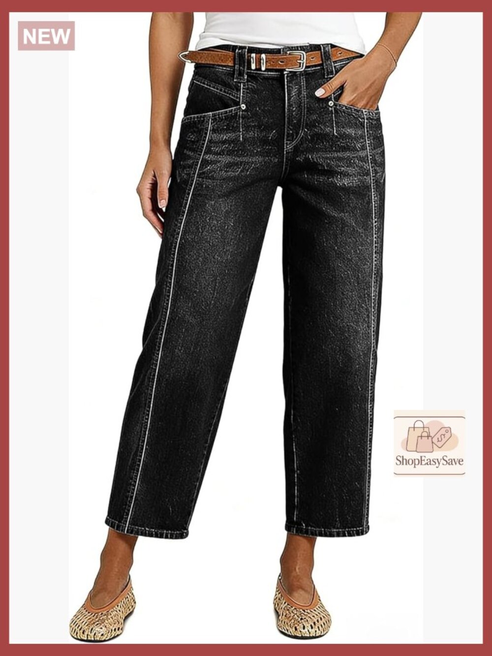 High Waist Wide Leg Crop Jeans Stretchy Barrel Leg Baggy Boyfriend Denim